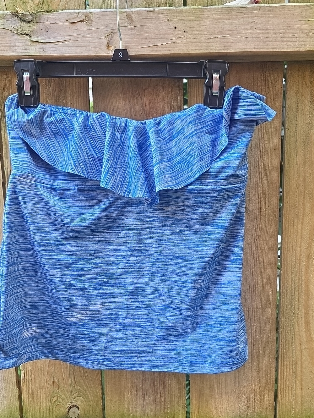 Blue Space-Dyed Ruffle Tube Top